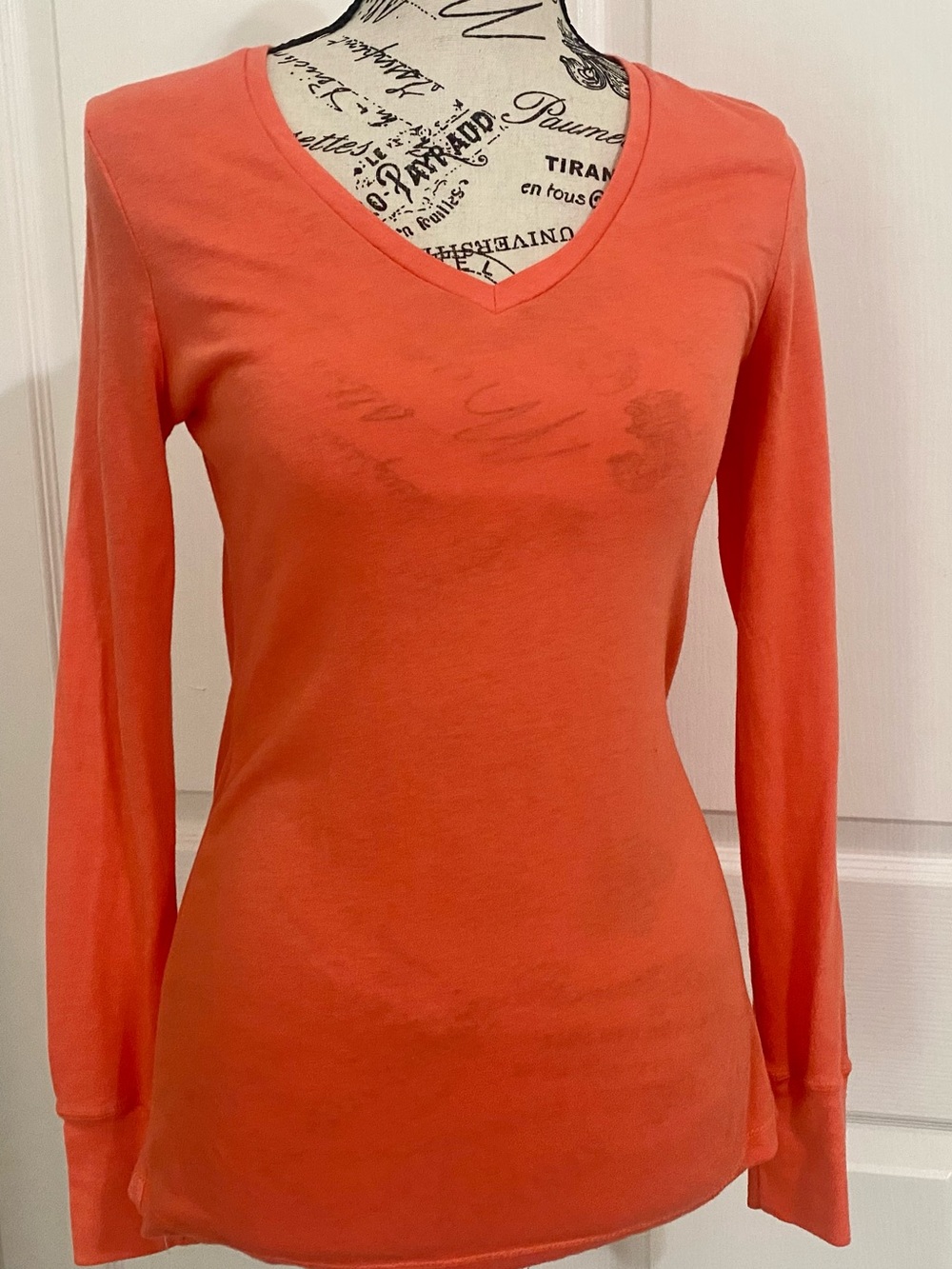 Poof! Coral V-Neck Long Sleeve Tee